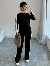 Contast Color Long Sleeve Two Piece Pants Set GRNH-2858