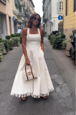 Solid Color Sling Tassel Maxi Dress GRNH-28830