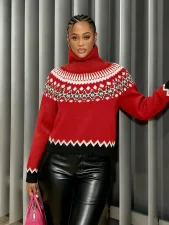 High-Neck Contrast-Color Knit Top Sweater ZSD-0348