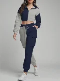 Contrast Color Patchwork Sport Hooded Two Piece Pants Set GWSF-383799773