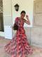 Print Slash Shoulder Pleated Maxi Dress GRNH-28836