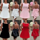 Pearl Bow Backless Mini Dress GMYU-8952