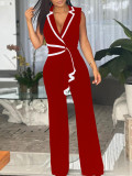 V Neck Sleeveless Wide Leg Jumpsuit QYMF-3219