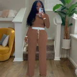 Contrast Color Long Sleeve Pants Suit QYMF-3158