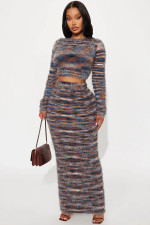 Fashion Long Sleeve Knits Two Piece Skirts Set QXTF-8512