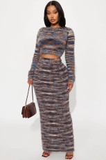 Fashion Long Sleeve Knits Two Piece Skirts Set QXTF-8512
