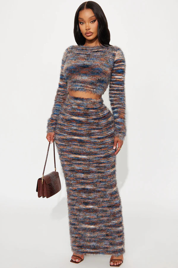 Fashion Long Sleeve Knits Two Piece Skirts Set QXTF-8512