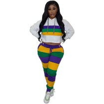 Sport Stripe Print Hooded Two Piece Pants Set GYXF-9099