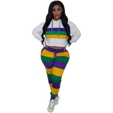Sport Stripe Print Hooded Two Piece Pants Set GYXF-9099