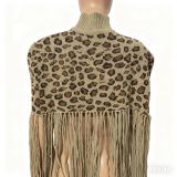 Leopard Print Tassel Shawl Tops GRNH-8888