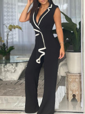 V Neck Sleeveless Wide Leg Jumpsuit QYMF-3219