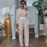 Contrast Color Long Sleeve Pants Suit QYMF-3158