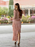 Deep V Neck Tassel Maxi Dress GRNH-28833