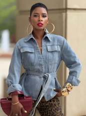 Long Sleeve Tie Up Denim Coats GYLN-2117