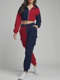 Contrast Color Patchwork Sport Hooded Two Piece Pants Set GWSF-383799773