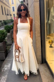 Solid Color Sling Tassel Maxi Dress GRNH-28830