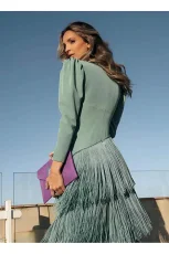 Deep V Neck Tassel Maxi Dress GRNH-28833