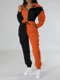 Contrast Color Patchwork Sport Hooded Two Piece Pants Set GWSF-383799773