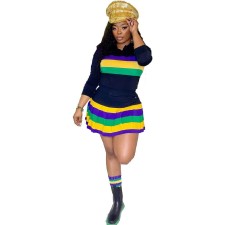 Plus Size Sport Stripe Color Block Two Piece Skirts Set GYXF-8086