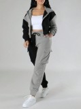 Contrast Color Patchwork Sport Hooded Two Piece Pants Set GWSF-383799773