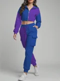 Contrast Color Patchwork Sport Hooded Two Piece Pants Set GWSF-383799773