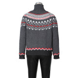 High-Neck Contrast-Color Knit Top Sweater ZSD-0348