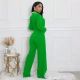 Color Block Long Sleeve Tie Up Jumpsuit QYMF-3249