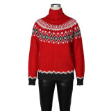 High-Neck Contrast-Color Knit Top Sweater ZSD-0348