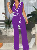 V Neck Sleeveless Wide Leg Jumpsuit QYMF-3219