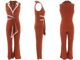 V Neck Sleeveless Wide Leg Jumpsuit QYMF-3219