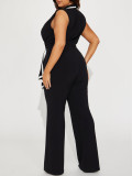 V Neck Sleeveless Wide Leg Jumpsuit QYMF-3219