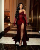 Sequin Patchwork Sling Split Bandage Dress GMYU-8415