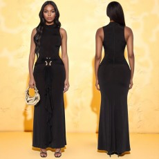 Sleeveless Solid Color Pleated Maxi Dress GZIY-6296