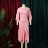 Plus Size Slash Neck 3/4 Sleeve Irregular Midi Dress GMLF-3350