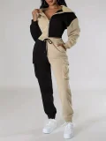 Contrast Color Patchwork Sport Hooded Two Piece Pants Set GWSF-383799773