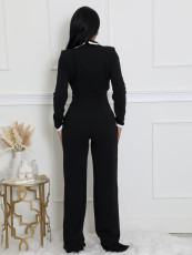 Color Block Long Sleeve Tie Up Jumpsuit QYMF-3249