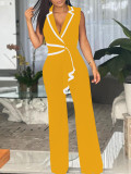V Neck Sleeveless Wide Leg Jumpsuit QYMF-3219