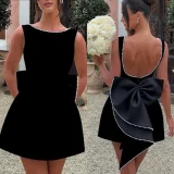 Pearl Bow Backless Mini Dress GMYU-8952