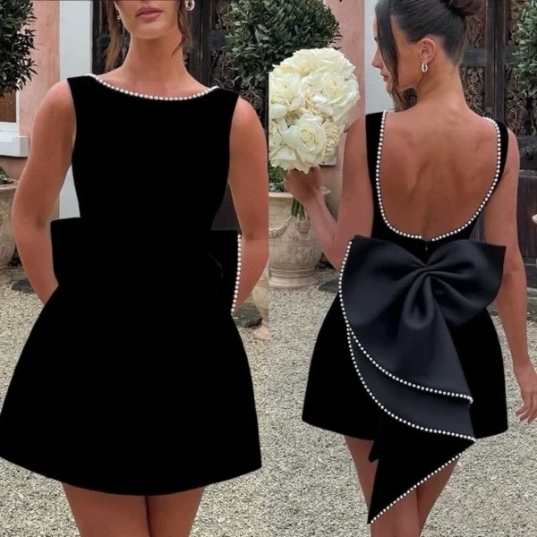 Pearl Bow Backless Mini Dress GMYU-8952