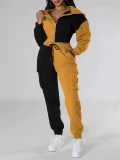 Contrast Color Patchwork Sport Hooded Two Piece Pants Set GWSF-383799773