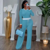 Contrast Color Long Sleeve Pants Suit QYMF-3158