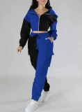 Contrast Color Patchwork Sport Hooded Two Piece Pants Set GWSF-383799773