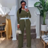 Contrast Color Long Sleeve Pants Suit QYMF-3158