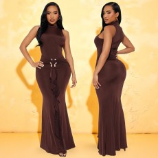 Sleeveless Solid Color Pleated Maxi Dress GZIY-6296