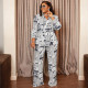 Newspaper-Printed Belt Long-Sleeve Pants Set BMF-TW507