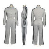 Stripe Patchwork Zipper Thickened Pants Suit BMF-TW562