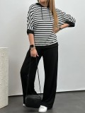 Stripe Half Sleeve Hoodies Pants Loose Suit GWSF-T109082348