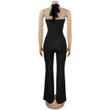 Solid Color Halterneck Tie Jumpsuit BY-7570