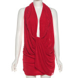 Deep V Neck Backless Mini Dress XEF-K25D82314