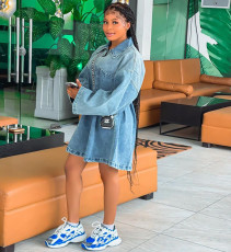 Lapel Loose Fashion Denim Mini Dress GAKF-A40301